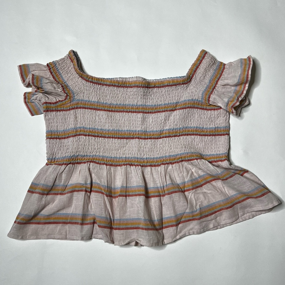 Smocked Crop Top Peplum Cropped Fitted Shirt Pastel Stripes Summer Casual Beach - Picture 17 of 17
